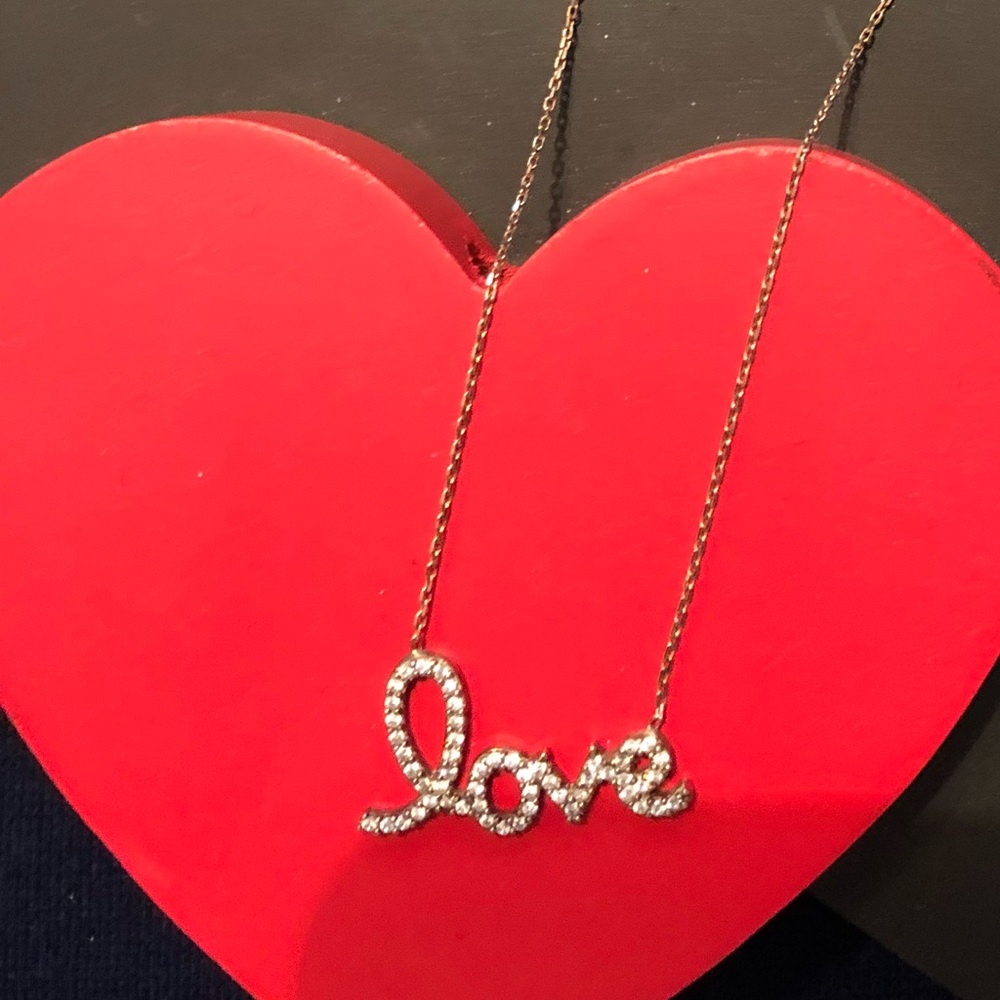 Rose gold over sterling silver Love necklace.